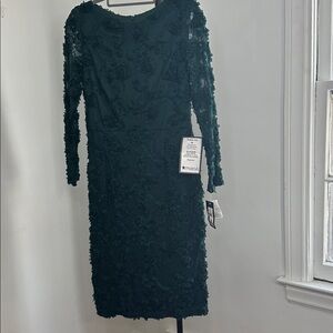 Xscape Dark Green Floral Long Sleeve Dress